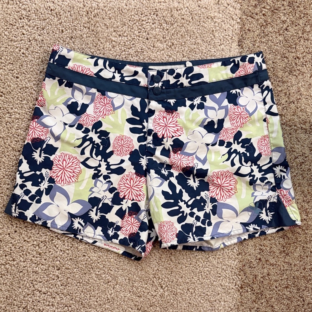 Carve Designs Retro Floral Women's Swim Shorts Navy, Red & Green Sz 4 Snap